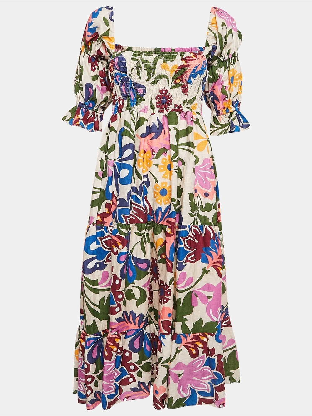 EUC like new S MISA Los Angeles Yolanda Smocked Tiered Midi Dress size small